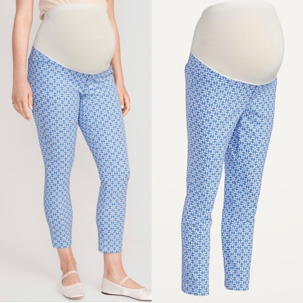 NWT Old Navy Maternity Full Panel Pixie Skinny Printed Pants Blue/White